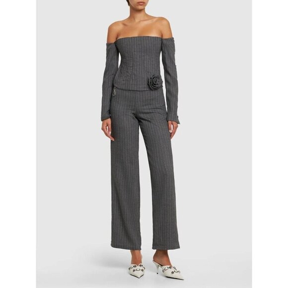 SAKS POTTS Bea Corset in Grey Pinstripe Small New Womens Srapless Top Blouse - Picture 15 of 15